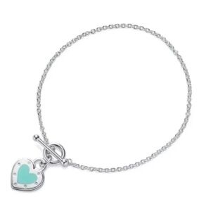 Tiffany & Co. Sterling Silver Blue Enamel "LOVE" Toggle Bracelet 6.3 Inches